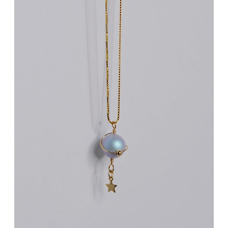 Misty Blue Pearl Planet Necklace – 925 Silver - Trendy Radar