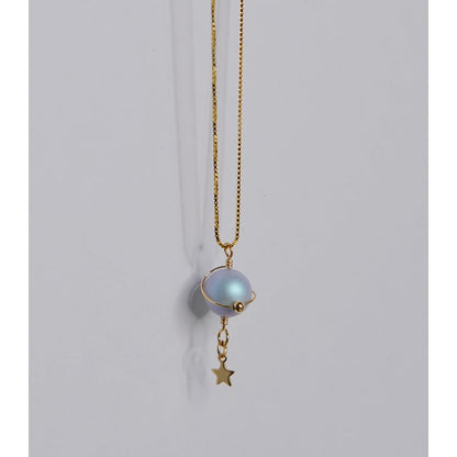 Misty Blue Pearl Planet Necklace – 925 Silver - Trendy Radar
