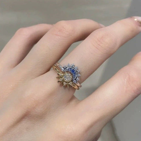 Moon and Sun Couple Adjustable Zircon Ring - Trendy Radar