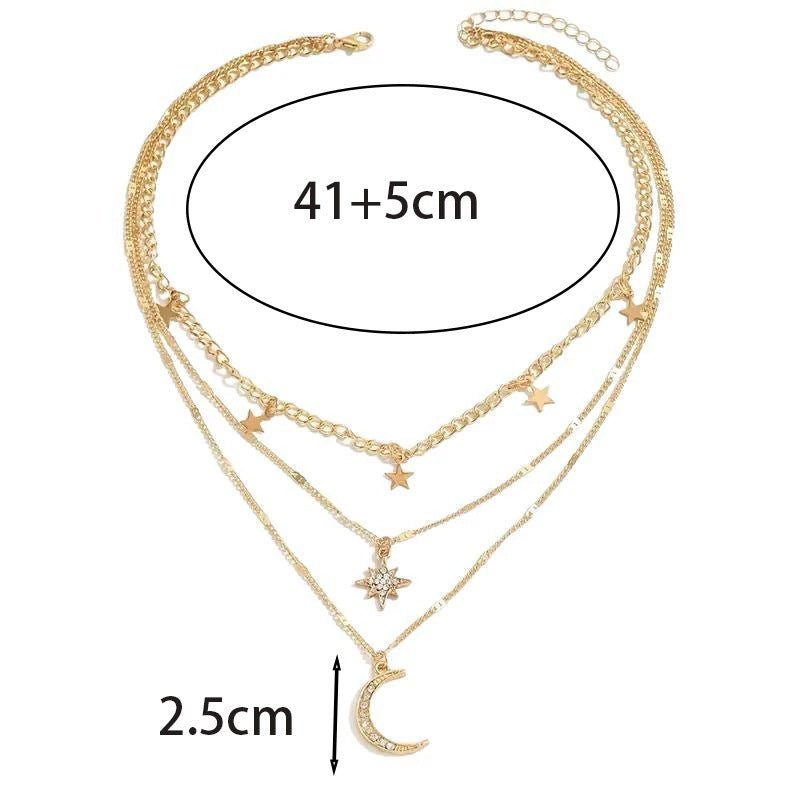 Multi - Layer Moon & Star Necklace for Women - Trendy Radar
