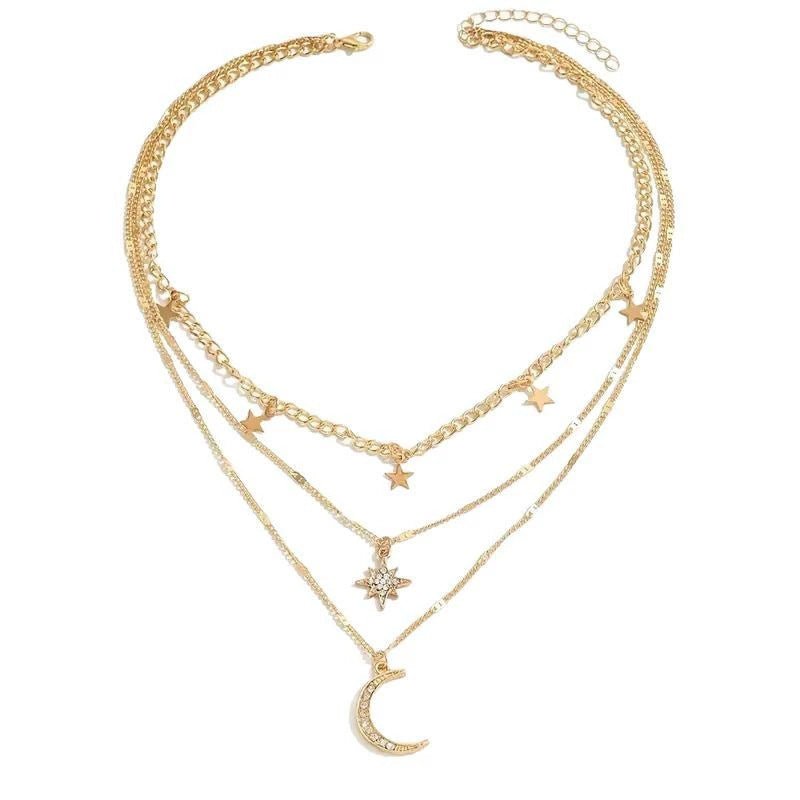Multi - Layer Moon & Star Necklace for Women - Trendy Radar