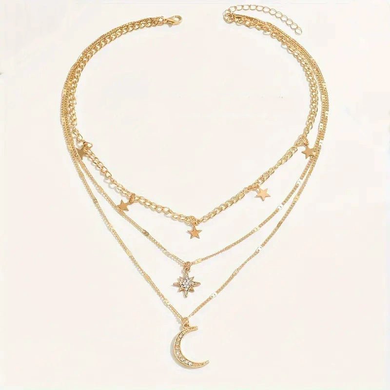 Multi - Layer Moon & Star Necklace for Women - Trendy Radar