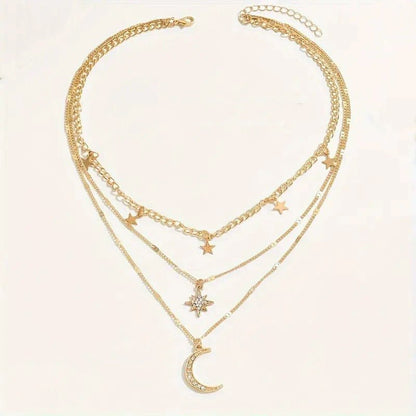Multi - Layer Moon & Star Necklace for Women - Trendy Radar