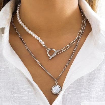 Multi - Layer Pearl & Coin Necklace for Women - Trendy Radar