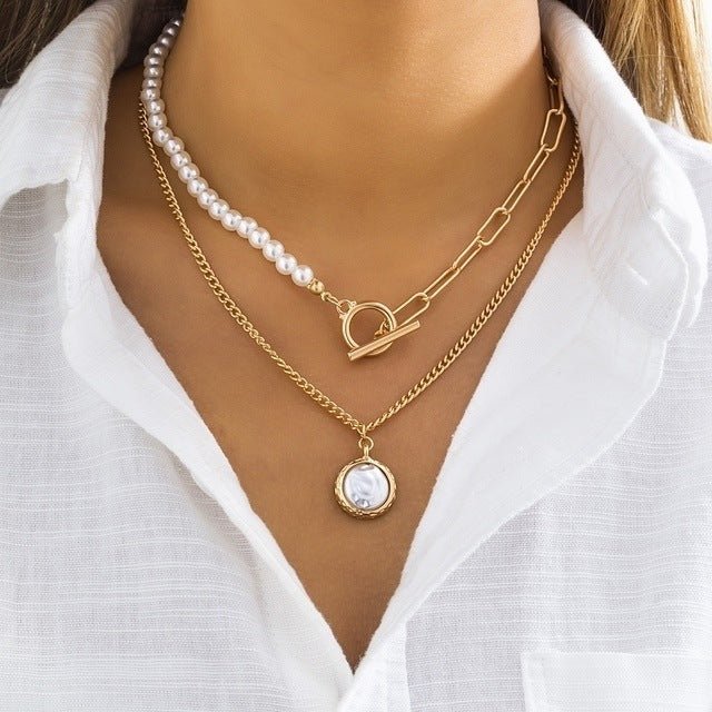 Multi - Layer Pearl & Coin Necklace for Women - Trendy Radar