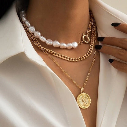 Multi - Layer Pearl & Coin Necklace for Women - Trendy Radar