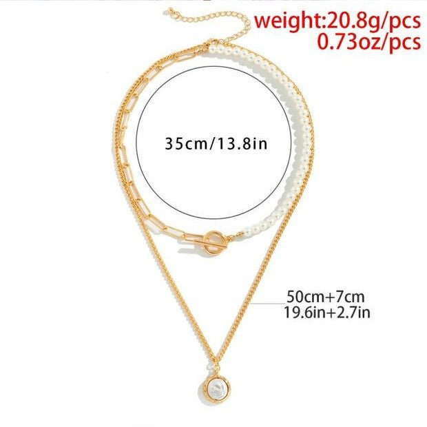 Multi - Layer Pearl & Coin Necklace for Women - Trendy Radar