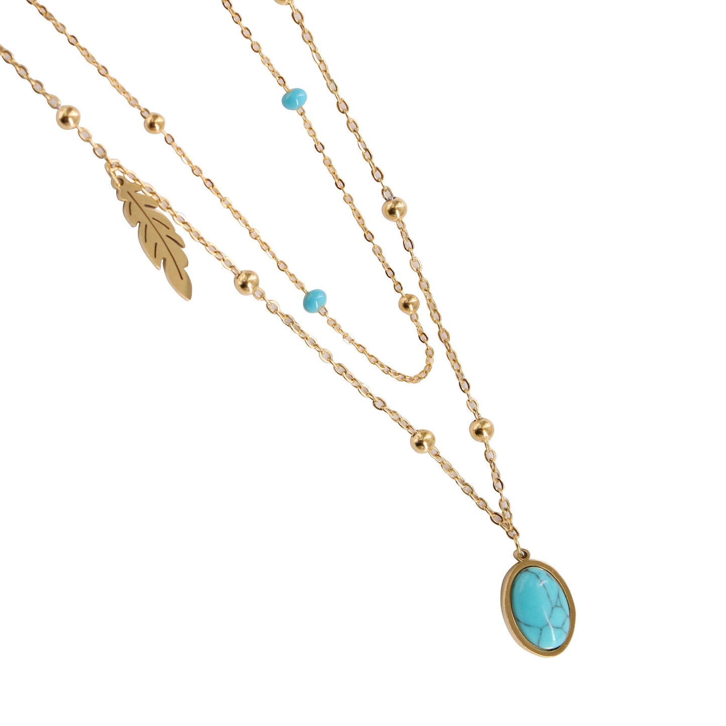 Natural Turquoise Oval Double Necklace - Trendy Radar