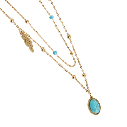 Natural Turquoise Oval Double Necklace - Trendy Radar