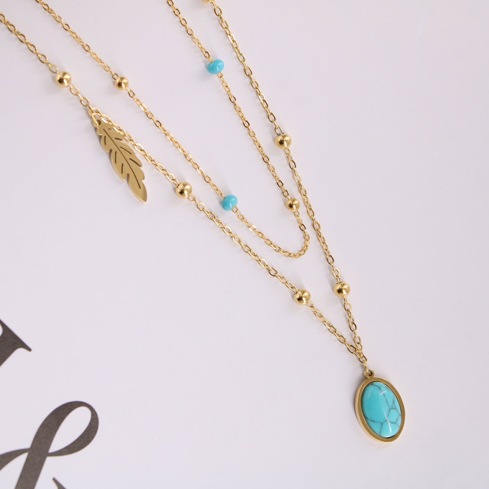 Natural Turquoise Oval Double Necklace - Trendy Radar