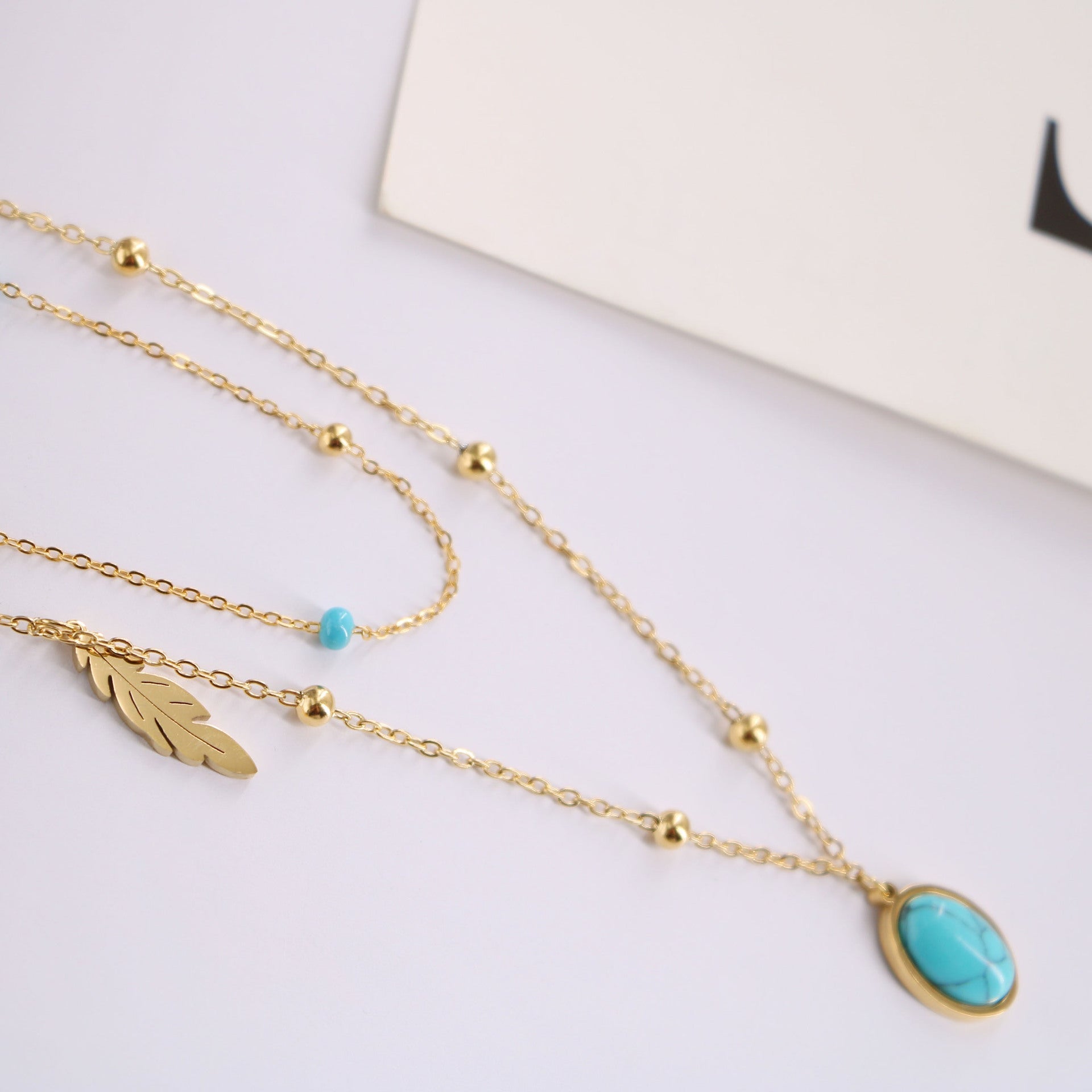 Natural Turquoise Oval Double Necklace - Trendy Radar