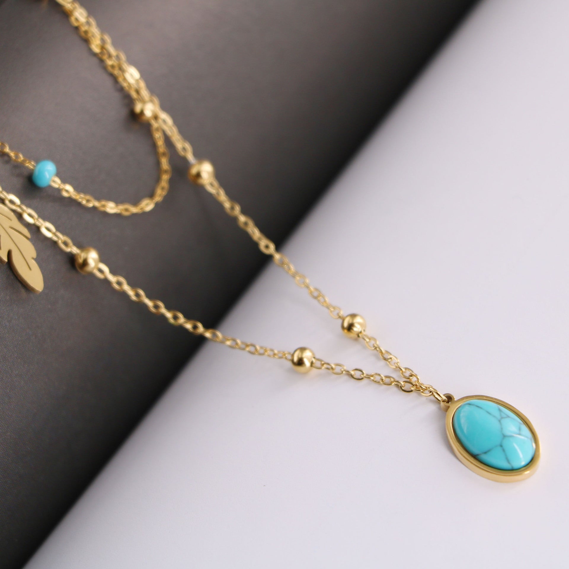 Natural Turquoise Oval Double Necklace - Trendy Radar