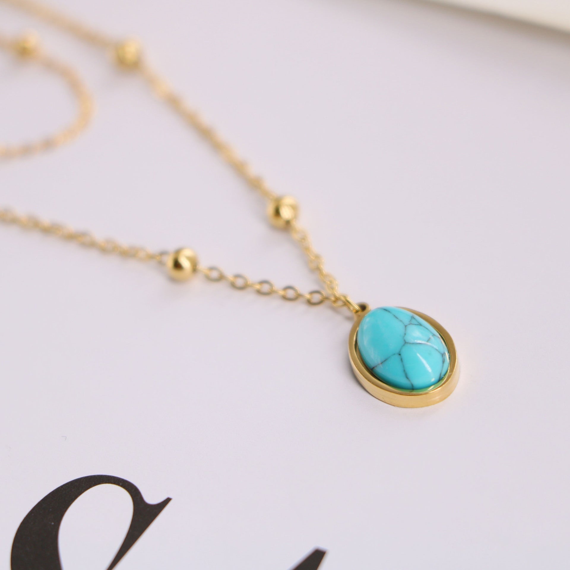Natural Turquoise Oval Double Necklace - Trendy Radar