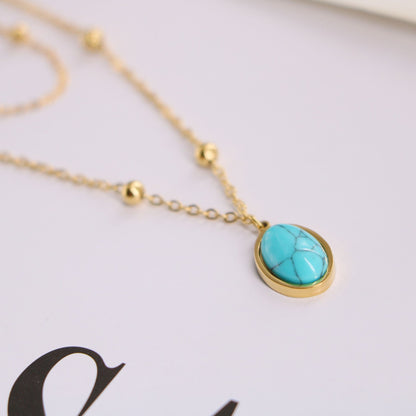 Natural Turquoise Oval Double Necklace - Trendy Radar