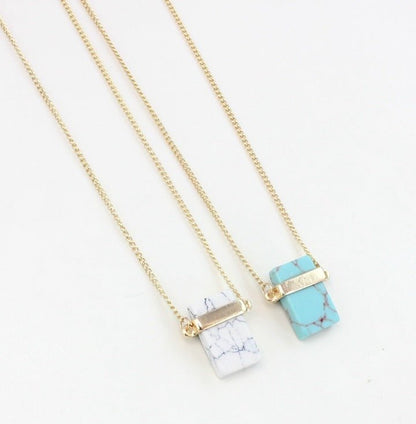 Natural White Turquoise & Turquoise Inlaid Necklace - Trendy Radar