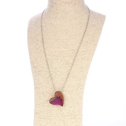 Purple Wood & Resin Heart Necklace - Trendy Radar