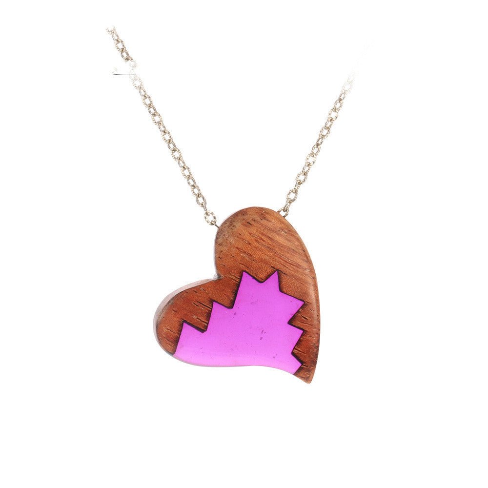 Purple Wood & Resin Heart Necklace - Trendy Radar
