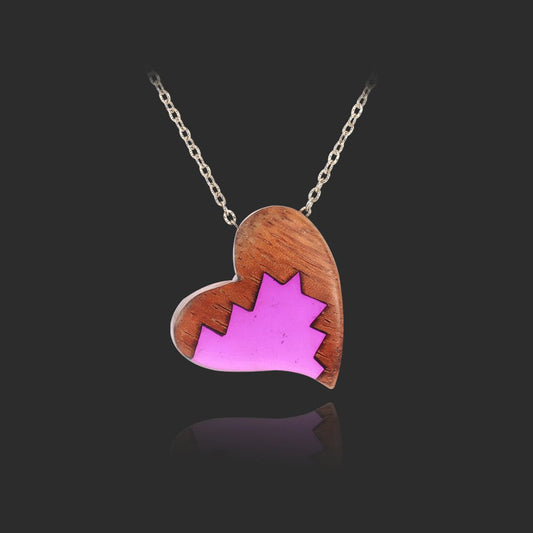 Purple Wood & Resin Heart Necklace - Trendy Radar