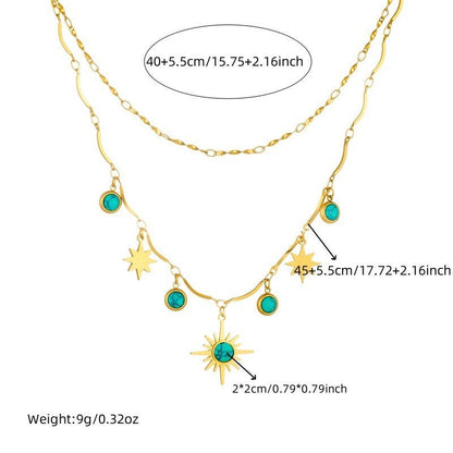 Retro Double - Layer Turquoise Eight - Pointed Star Clavicle Necklace - Trendy Radar