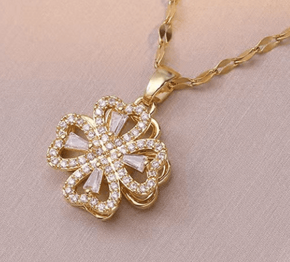 Rotatable Heart - Shaped Four - Leaf Flower Necklace - Trendy Radar