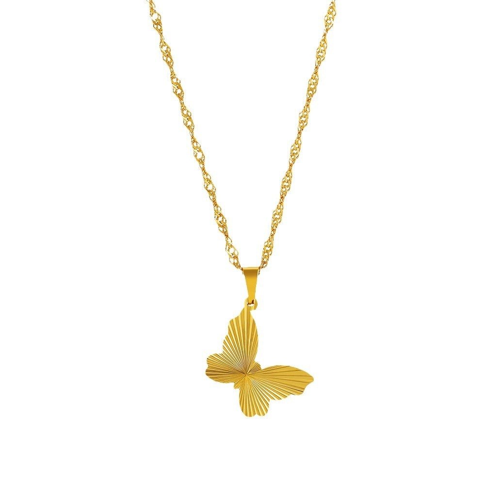 Round, Heart, Square, or Bow Design with Water Wave Chain Necklace - Trendy Radar