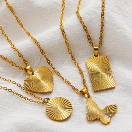 Round, Heart, Square, or Bow Design with Water Wave Chain Necklace - Trendy Radar