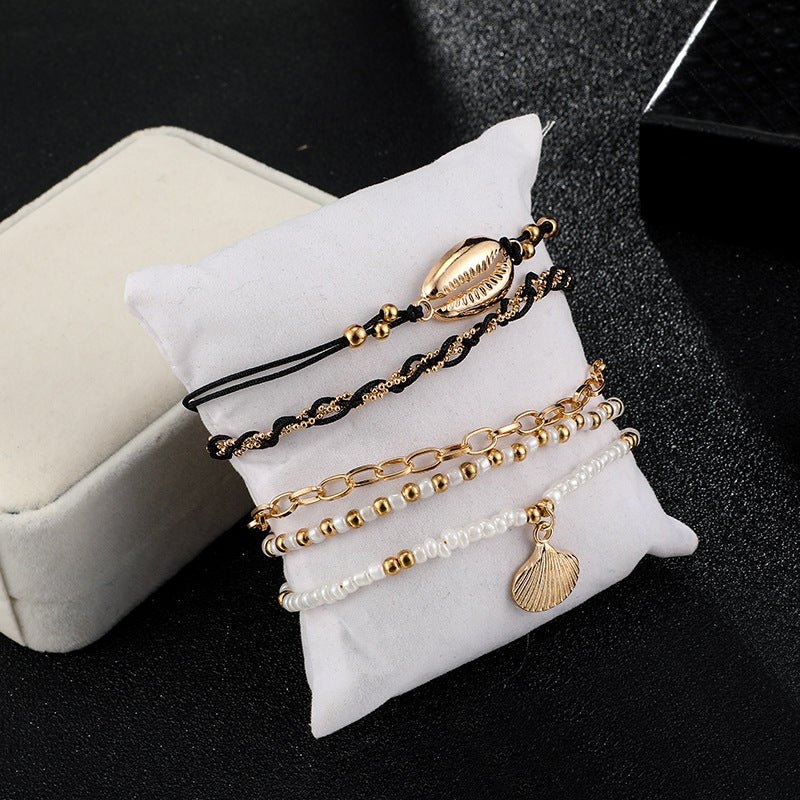 Shell Braided Multi-Layer Anklet Set – 5-Piece - Trendy Radar