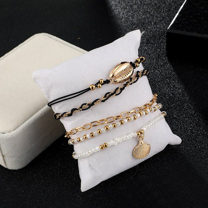 Shell Braided Multi-Layer Anklet Set – 5-Piece - Trendy Radar