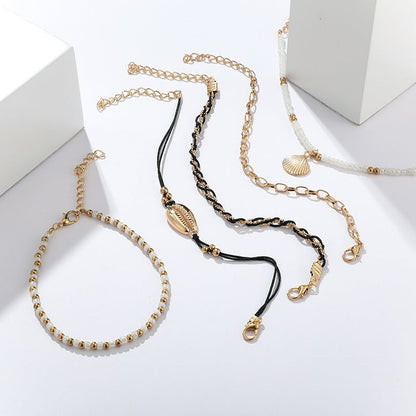 Shell Braided Multi-Layer Anklet Set – 5-Piece - Trendy Radar