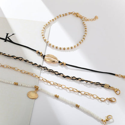 Shell Braided Multi-Layer Anklet Set – 5-Piece - Trendy Radar