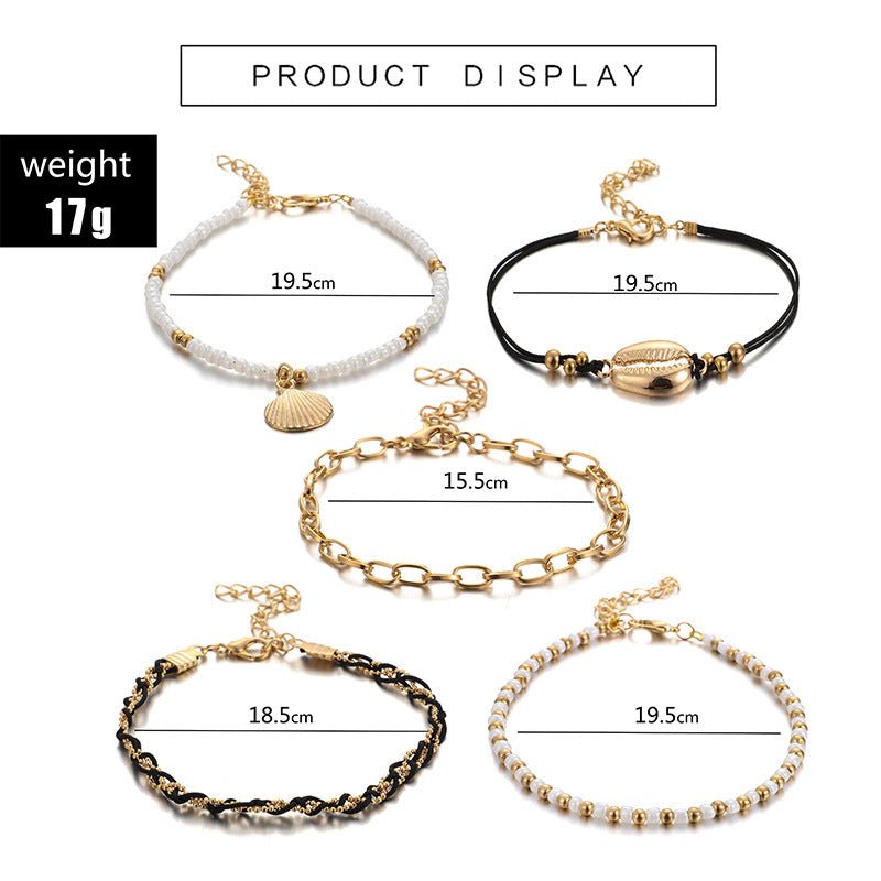 Shell Braided Multi-Layer Anklet Set – 5-Piece - Trendy Radar