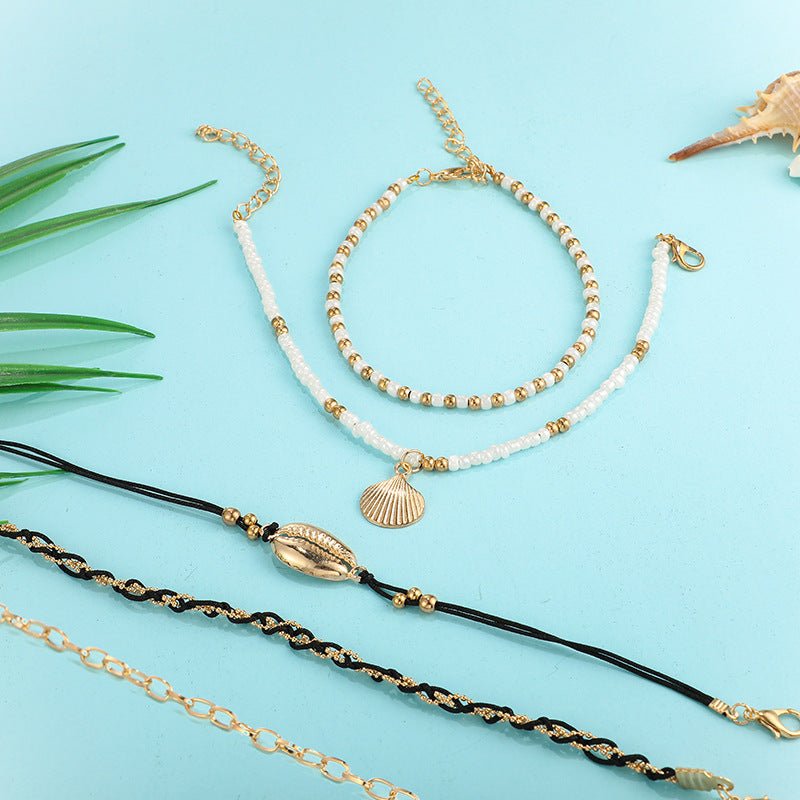 Shell Braided Multi-Layer Anklet Set – 5-Piece - Trendy Radar