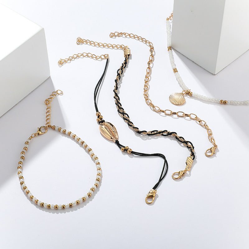 Shell Braided Multi-Layer Anklet Set – 5-Piece - Trendy Radar