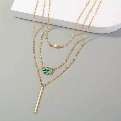 Simple Diamond - Shaped Natural Turquoise Pendant Necklace - Trendy Radar