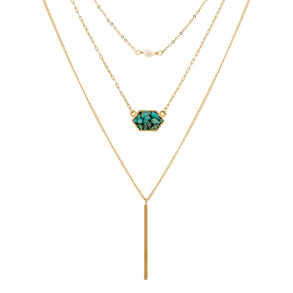 Simple Diamond - Shaped Natural Turquoise Pendant Necklace - Trendy Radar