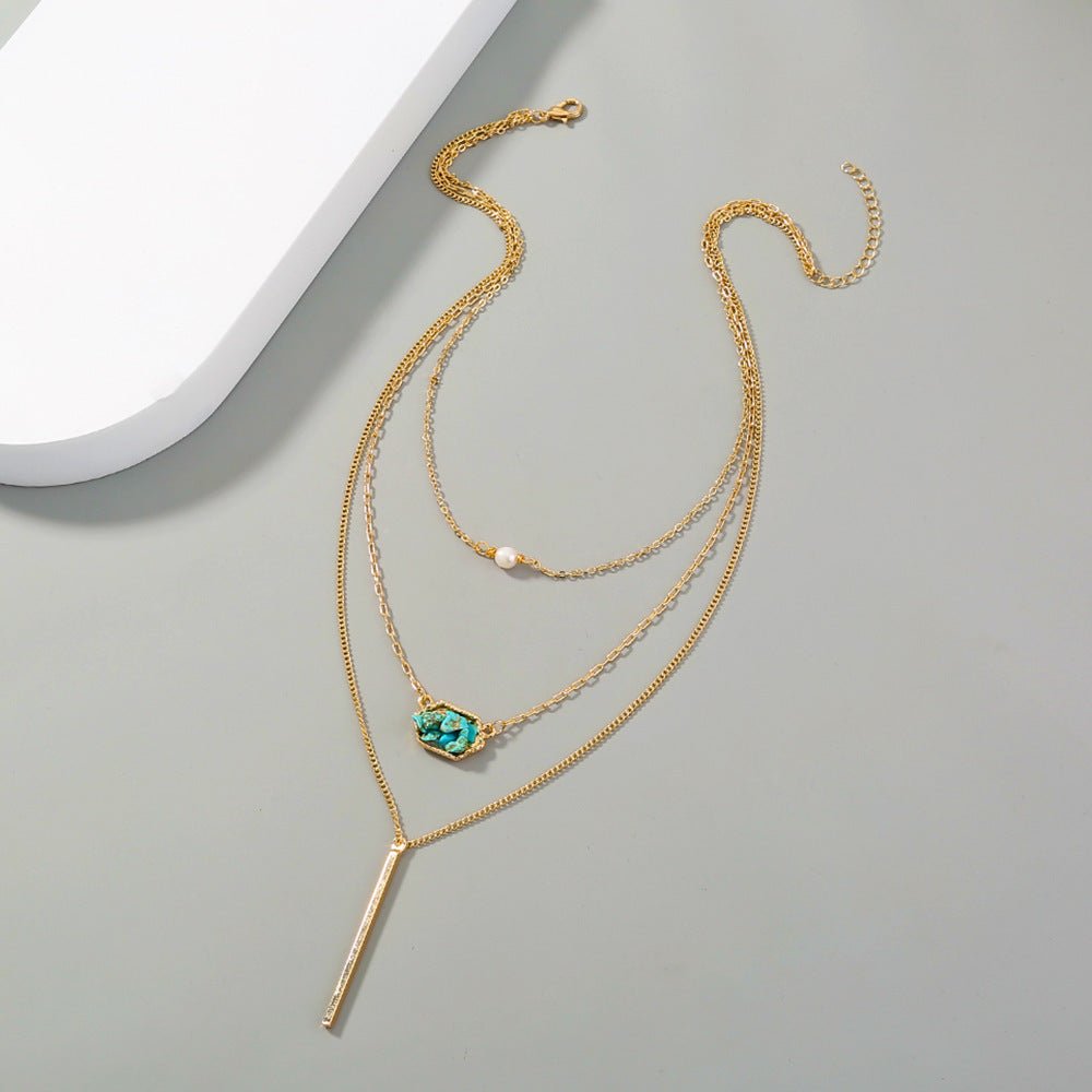 Simple Diamond - Shaped Natural Turquoise Pendant Necklace - Trendy Radar