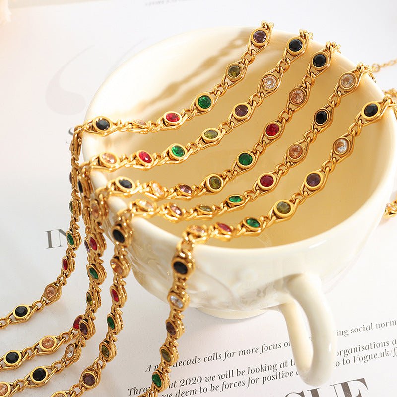 Small Fish Eye Design Colorful Zircon Necklace & Bracelet - Trendy Radar