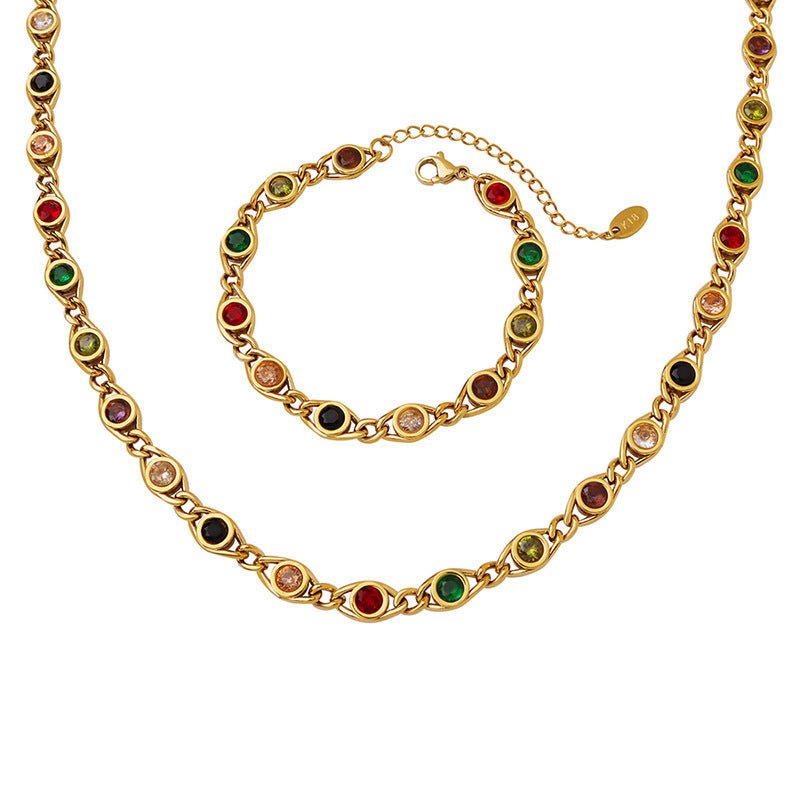 Small Fish Eye Design Colorful Zircon Necklace & Bracelet - Trendy Radar