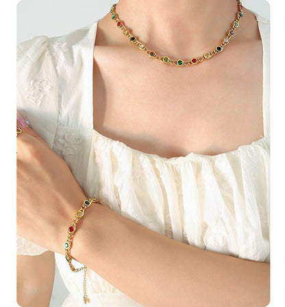 Small Fish Eye Design Colorful Zircon Necklace & Bracelet - Trendy Radar