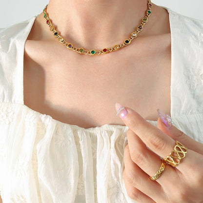 Small Fish Eye Design Colorful Zircon Necklace & Bracelet - Trendy Radar