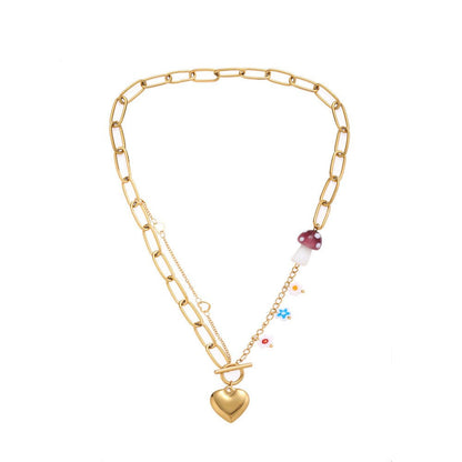 Small Flower & Mushroom Pendant with OT Buckle Necklace - Trendy Radar