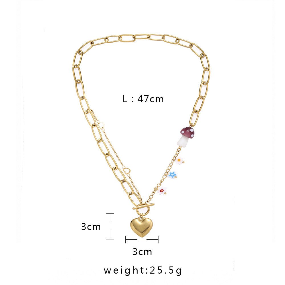 Small Flower & Mushroom Pendant with OT Buckle Necklace - Trendy Radar