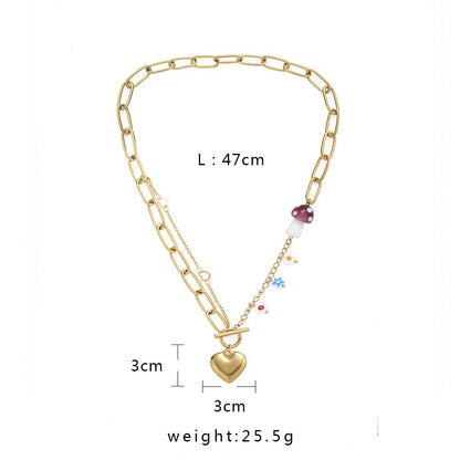 Small Flower & Mushroom Pendant with OT Buckle Necklace - Trendy Radar