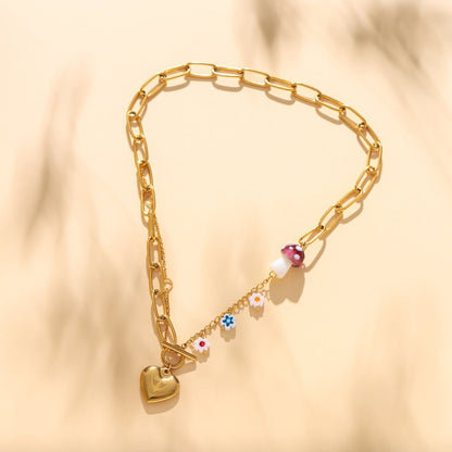 Small Flower & Mushroom Pendant with OT Buckle Necklace - Trendy Radar
