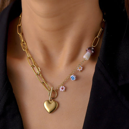 Small Flower & Mushroom Pendant with OT Buckle Necklace - Trendy Radar
