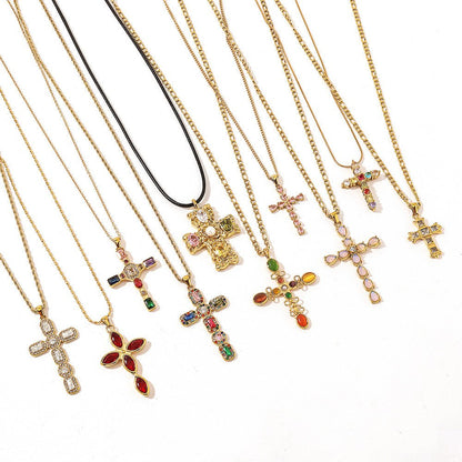 Stainless Steel Cross Necklace with Colorful Crystals - Trendy Radar