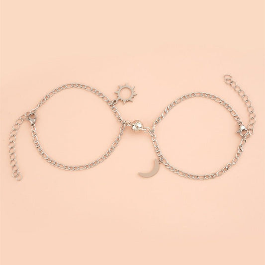 Stainless Steel Sun & Moon Magnetic Couple Bracelet - Trendy Radar