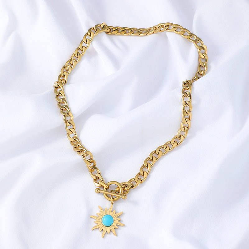 Stainless Steel Sunflower Turquoise Pendant Necklace - Trendy Radar