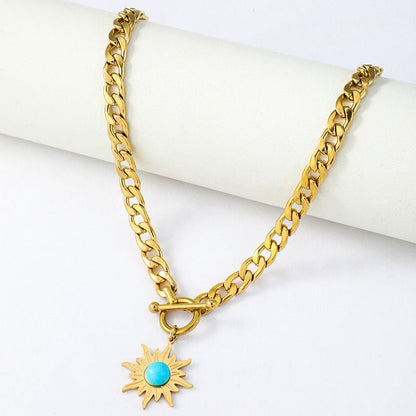 Stainless Steel Sunflower Turquoise Pendant Necklace - Trendy Radar
