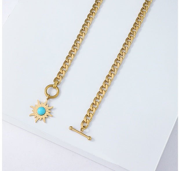 Stainless Steel Sunflower Turquoise Pendant Necklace - Trendy Radar